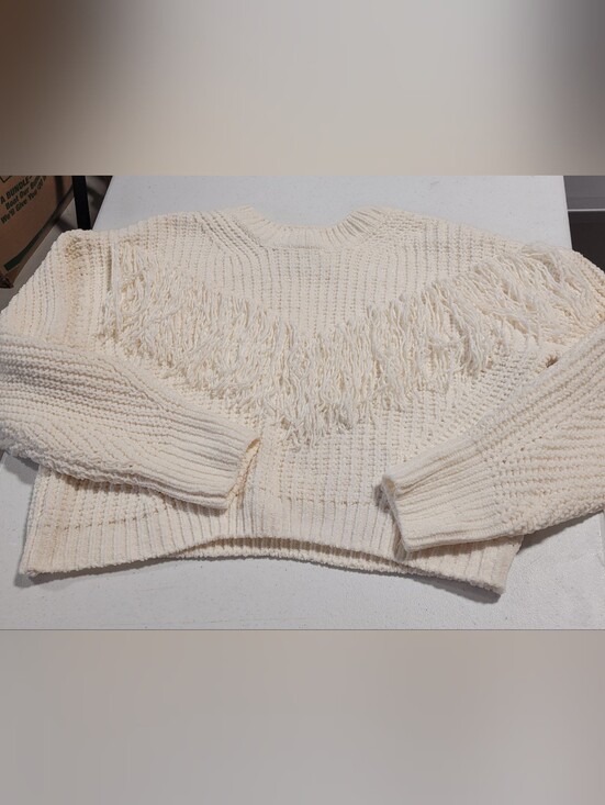 Pink Rose Sweaters - Pink Rose Ivory Fringe Crewneck Sweater